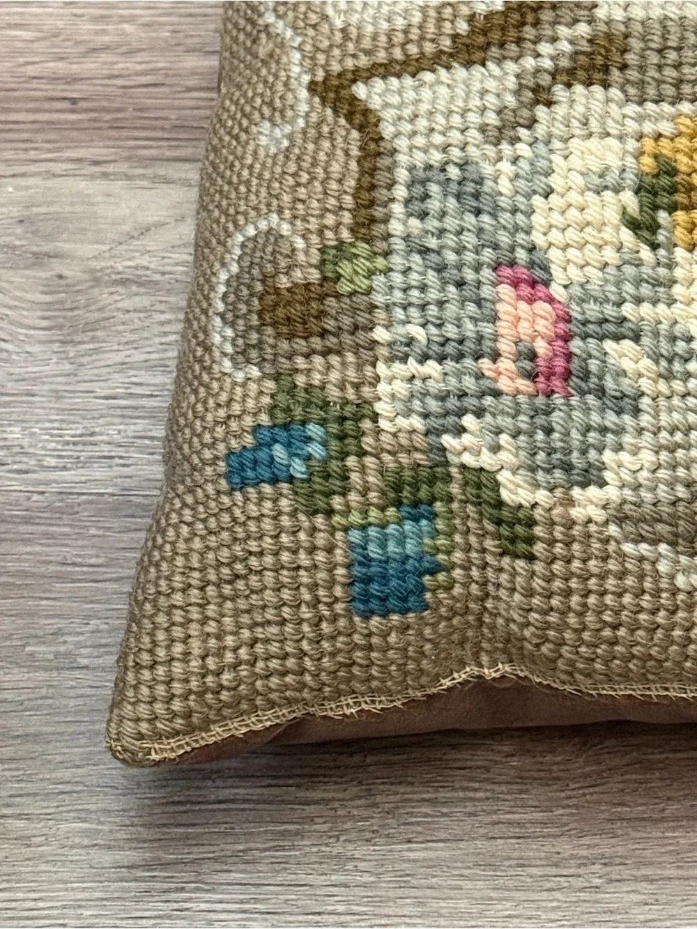 Vintage Floral Needlepoint Lumbar Throw Pillow 16x12 Roses Bouquet Cottagecore